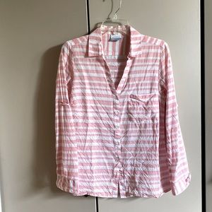 Columbia Lightweight 100% Cotton Striped Button Down Shirt with Roll Tab Sleeves